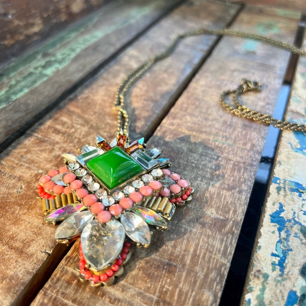 Anthropologie Elegant Green and Pink Statement Necklace